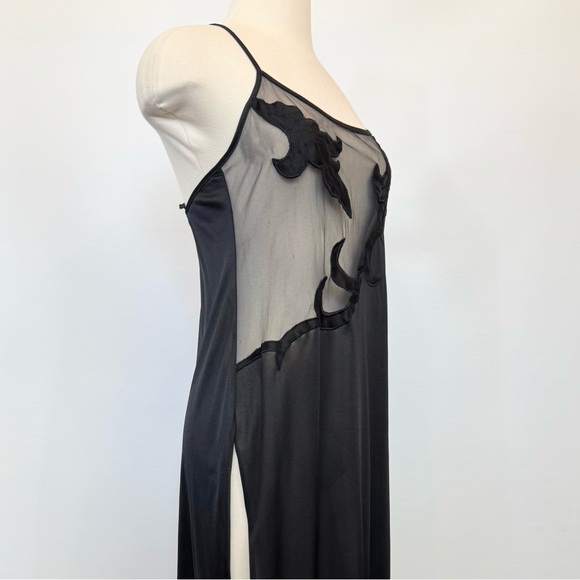 Frederick’s of Hollywood Silky Nylon Goth Black Sheer Mesh Maxi Gown Slip Dress - Picture 6 of 10
